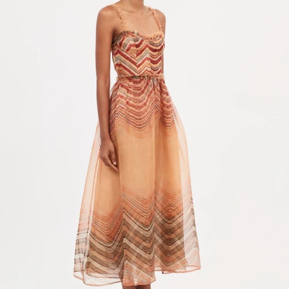 NWOT ULLA JOHNSON Gisele Silk Midi Cocktail Dress in Tierra M $890
